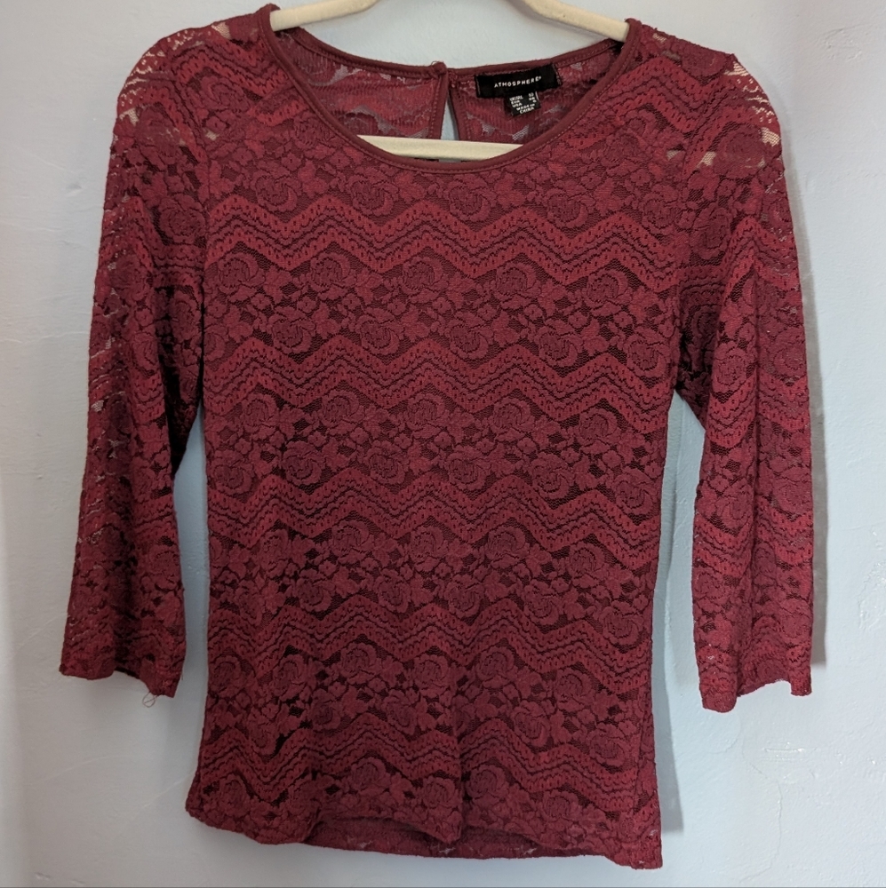 Anthro Atmosphere Bodycon Boho Burgundy Lace Top
